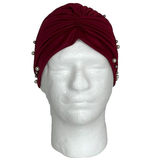 Turban Hat One Size Stretch Beaded Flapper 20's Costume Theater Church Brick Red - Picture 1 of 4